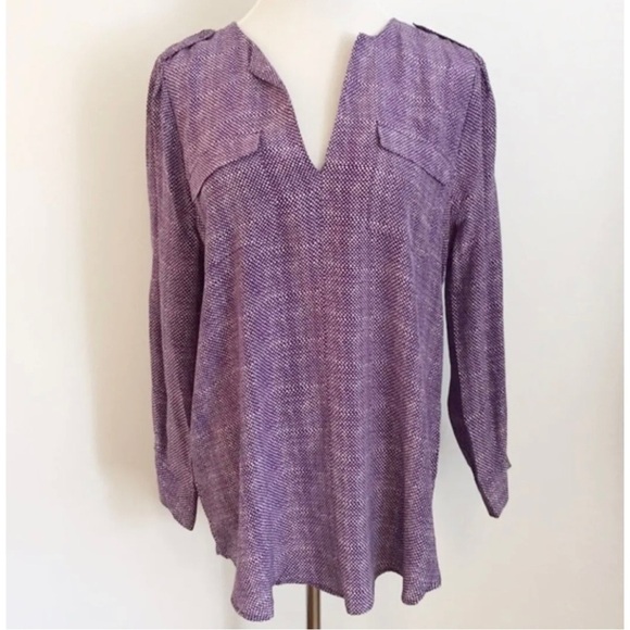 Joie Sz S Purple 100% Silk Blouse Utility Top Military Rare - Picture 1 of 7